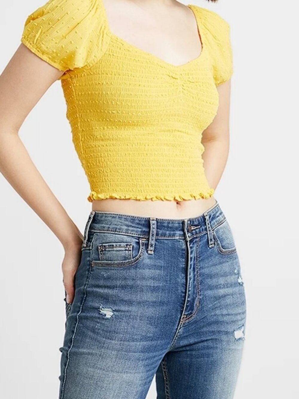 Hollister 'Yellow Smocked Sweetheart Neckline Blouse'